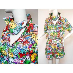 Unisex Vintage Three Piece Festival Set with Matching Mask - Shirt Shorts